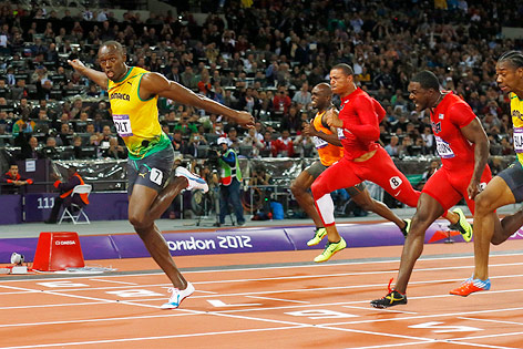 Zieleinlauf von Usain Bolt bei seinem Sieg über 100 m