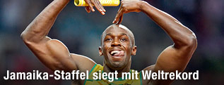 Jamaikas Usain Bolt jubelt nach seinem Weltrekord