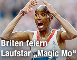 Englands Mo Farah jubelt nach seinem Sieg