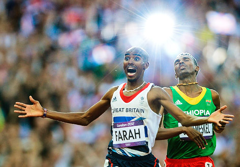 Englands Mo Farah jubelt nach seinem Sieg