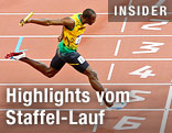 Jamaikas Usain Bolt überquert die Ziellinie
